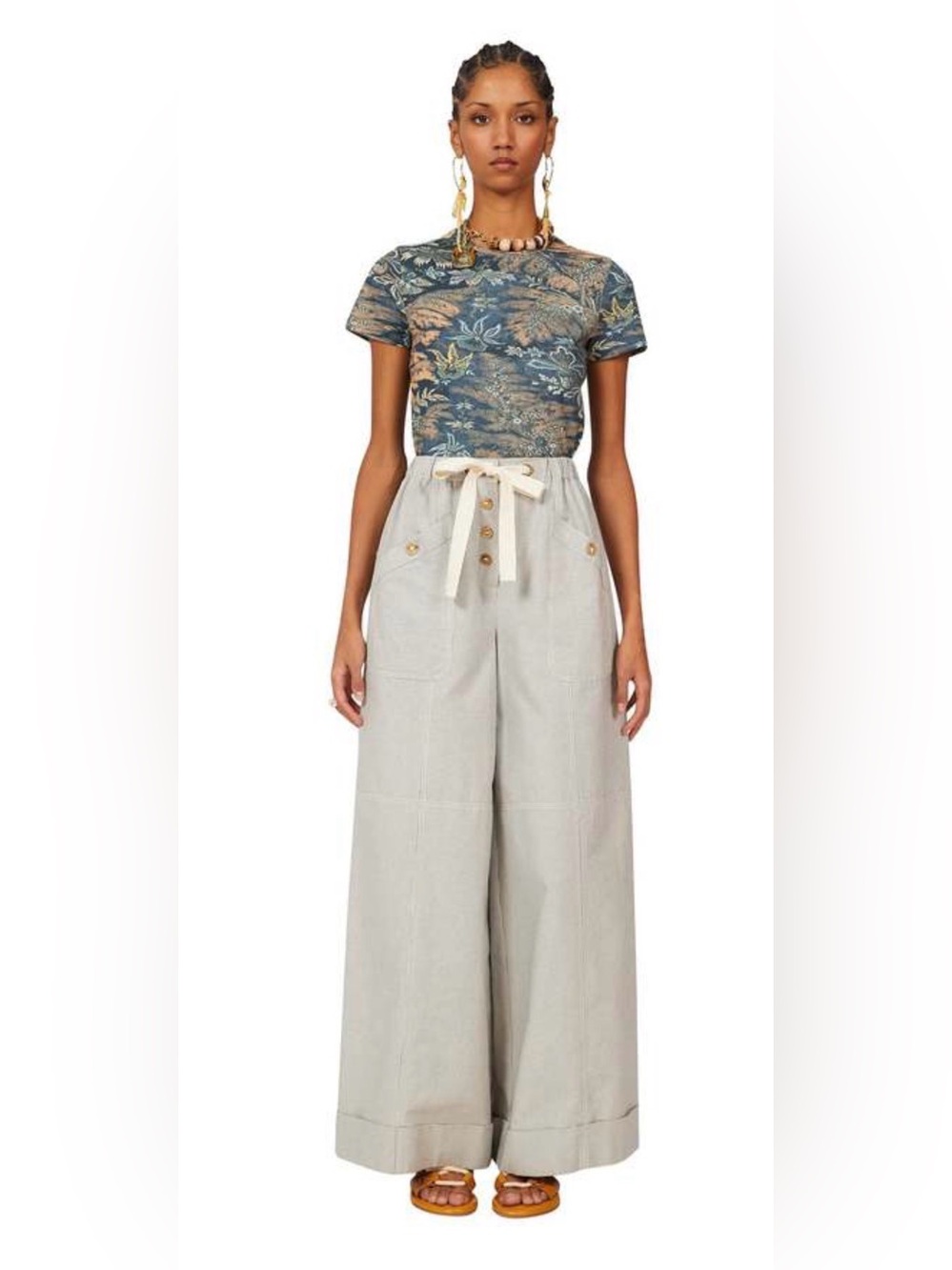Ulla Johnson Estelle T-Shirt Waimea Resort Blue Floral Short Sleeve Tee - Picture 6 of 10